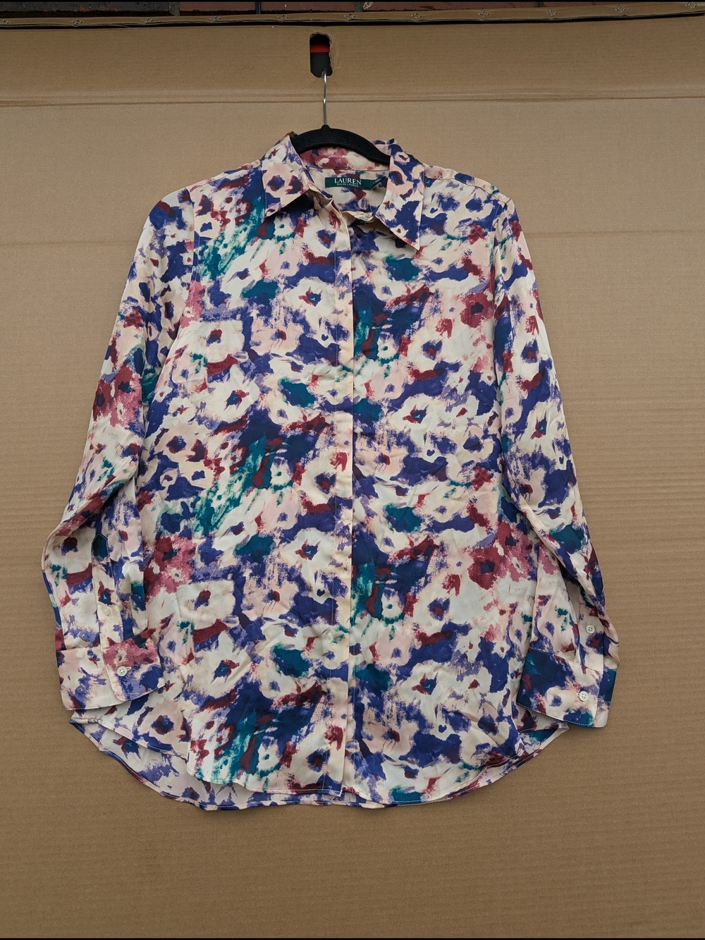 Lauren Ralph Lauren Abstract Watercolor Button Down Blouse Large Women NWT